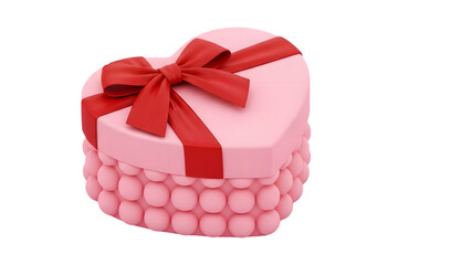 Obraz premium Pink heart shaped gift box with red ribbon and bow