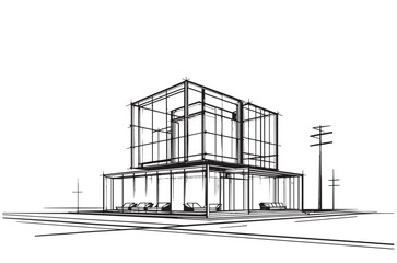 abstract modular architecture 3d illustration. Sketch