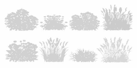 A collection of silhouetted shrub and grass top views for landscape design