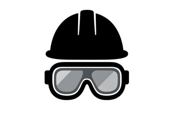 Naklejka premium Personal protective equipment icon featuring a hard hat and safety goggles, representing on-site worker safety and protection
