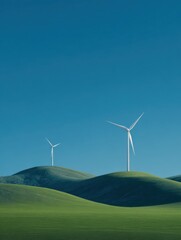 Obraz premium modern windmills on a green hill with blue sky no logos no brands ar 34