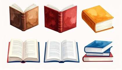 stack of old books on white background