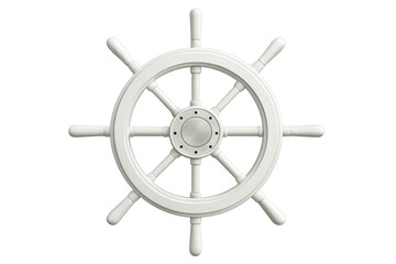 Obraz premium White ship wheel controlling direction, navigating maritime journey, leadership, steering on transparent background