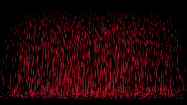 Abstract red digital rain falling with splash effect on black background