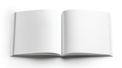 Open blank book or magazine with pristine white pages ready for your custom content and design