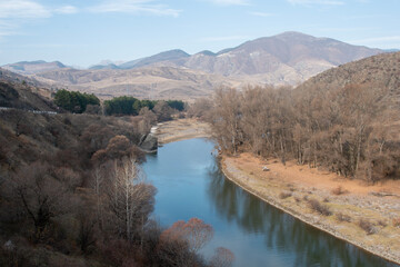 Mountain landscape and river in autumn