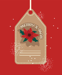 Mery x-Mas Illustration with Flower at Tag