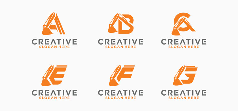 Excavator initial logo, Logo of initial alphabet combination of excavator heavy equipment.