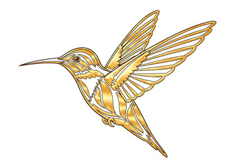 Golden Hummingbird in Flight Illustration.