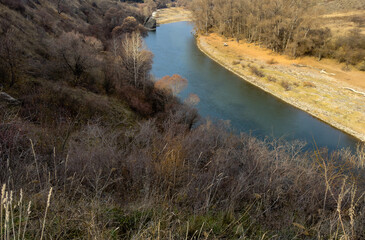 Mountain landscape and river in autumn