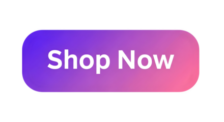 Shop now button with gradient purple and pink color isolated on transparent background