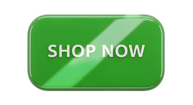 Green shop now button isolated on transparent background - Powered by Adobe