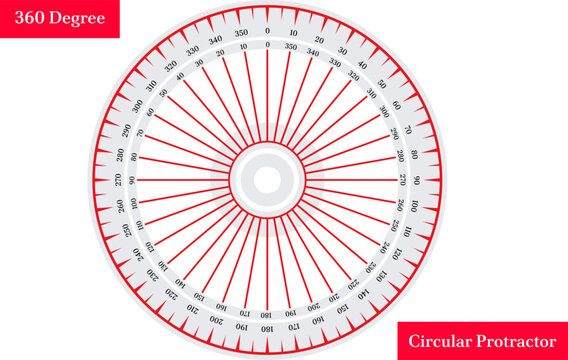 360 Degree Circular Protractor Diagram for Geometry, illustration of a full circle 360-degree protractor