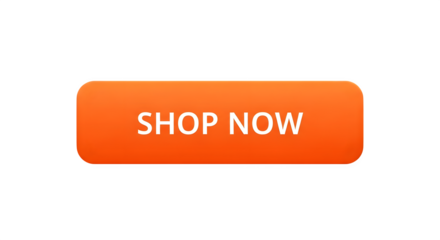 Orange rectangular button with shop now text isolated on transparent background