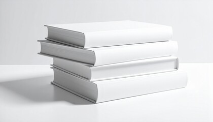 Stack of White Hardcover Books on White Background