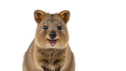 Portrait of a cute smiling Quokka looking directly forward isolated PNG with Transparent Background