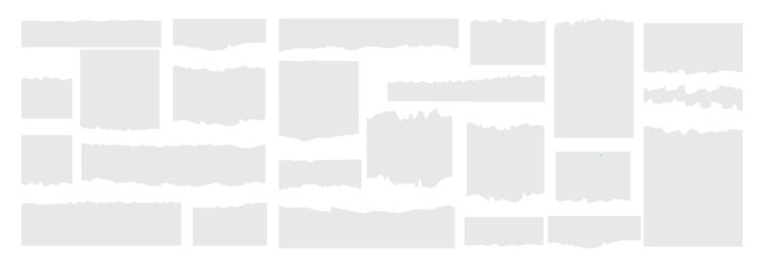 Set of white ripped paper strips. Realistic torn notebook paper pieces collection. Sticky notes pack. Vector illustration.