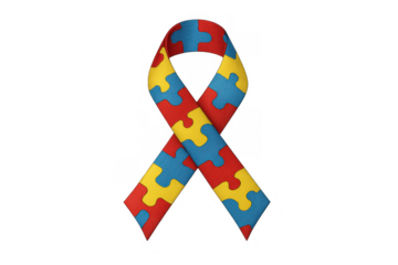 Autism awareness ribbon forming a puzzle pattern, symbolizing support for neurodiversity, transparent background