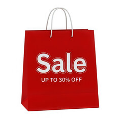 Red shopping bag with sale promotion isolated on transparent background