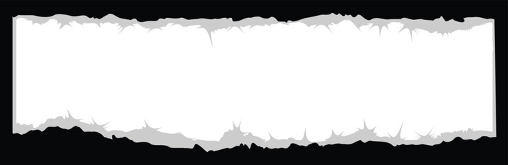 white torn or ripped paper strip isolated on transparent png background, realistic torn paper edges, ripped paper frame mockup