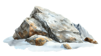 Snow rock in the mountains watercolor isolated on white background