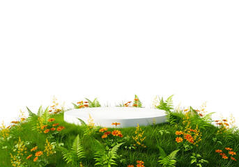 White Platform Surrounded by Greenery and Flowers.