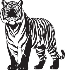 Fototapeta premium A wild white tiger and striped zebra vector illustration featuring a big feline cat and safari mammal head design for a zoo or nature logo