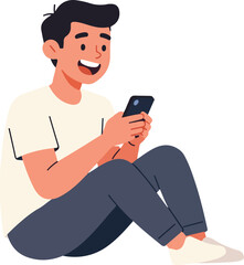 Modern Flat Vector Illustration of Person Laughing Alone at Phone Showing Genuine Emotion