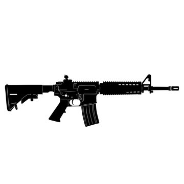Silhouette of a modern ar 15 style rifle against a plain white background detailed view