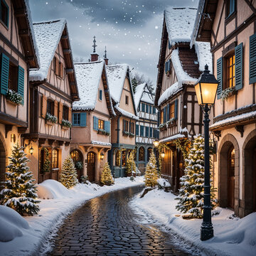 Snowy Christmas village street