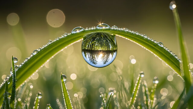 Dewy grass reflection