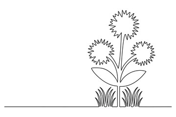 Elegant Wildflower Meadow Continuous Line Drawing for Minimalist Floral Graphic Design