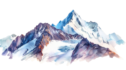 Snow rock in the mountains watercolor isolated on white background