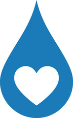 Blue Water Drop Icon with Heart Symbol &ndash; Clean Water, Charity, Love, Health Concept Vector