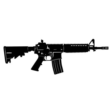 Black silhouette vector illustration of a tactical assault rifle or carbine weapon