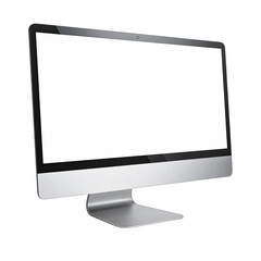 Sleek all-in-one computer monitor with a blank white screen on a black background.