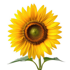 A vibrant yellow sunflower stands tall against a stark black background.