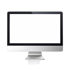 A modern all-in-one computer monitor with a blank white screen against a black background.