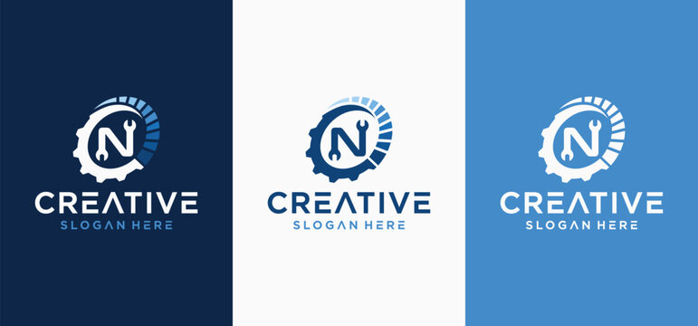 A collection of mechanical technology logos, a combination of alphabet and mechanic letters for vehicle repair shop logos