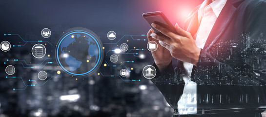 A global business network and digital infrastructure concept. A worldwide connection of services...