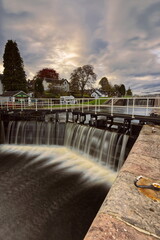 Second of a five-lock series on the Caledonian Canal, a stairway for lifting ships from nearby Loch Ness onto the waterway. Fort Augustus-Scotland-196