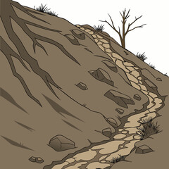 Mountain slope with erosion flow marks and sparse vegetation 1 © sahana11