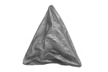 Crumpled gray plastic creating triangular shape, conveying waste, pollution, and recycling concepts with transparent background