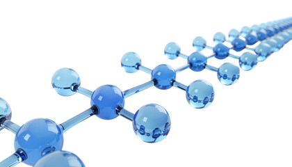 3D illustration of clean blue water drops molecules  forming a round liquid texture on a clear white backdrop with wet aqua spheres and glass molecules in a sleek vector design