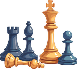 Chess pieces illustration isolated on white background, strategy board game figures clipart