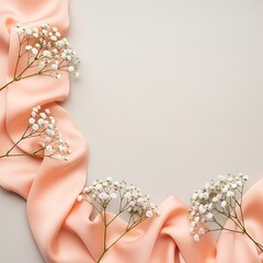 Babys breath flowers on pink fabric border
