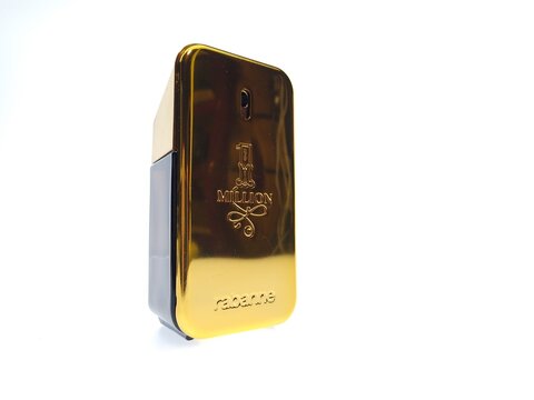 Paco Rabanne 1 Million Perfume Fragrance Bottle 50ml on White Studio Background	
