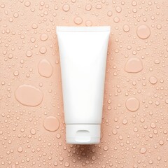 Blank Cosmetic Tube on Water Droplet Background