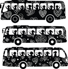 Children's Love Bus Journey: Heart-filled Silhouettes on a Decorative School Bus Adventure