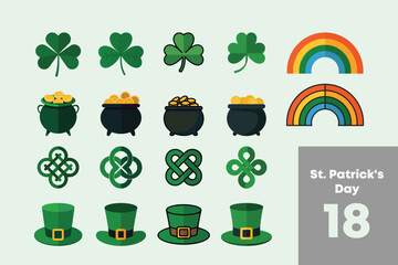  St patrick Icon set with shamrocks and leprechaun hats